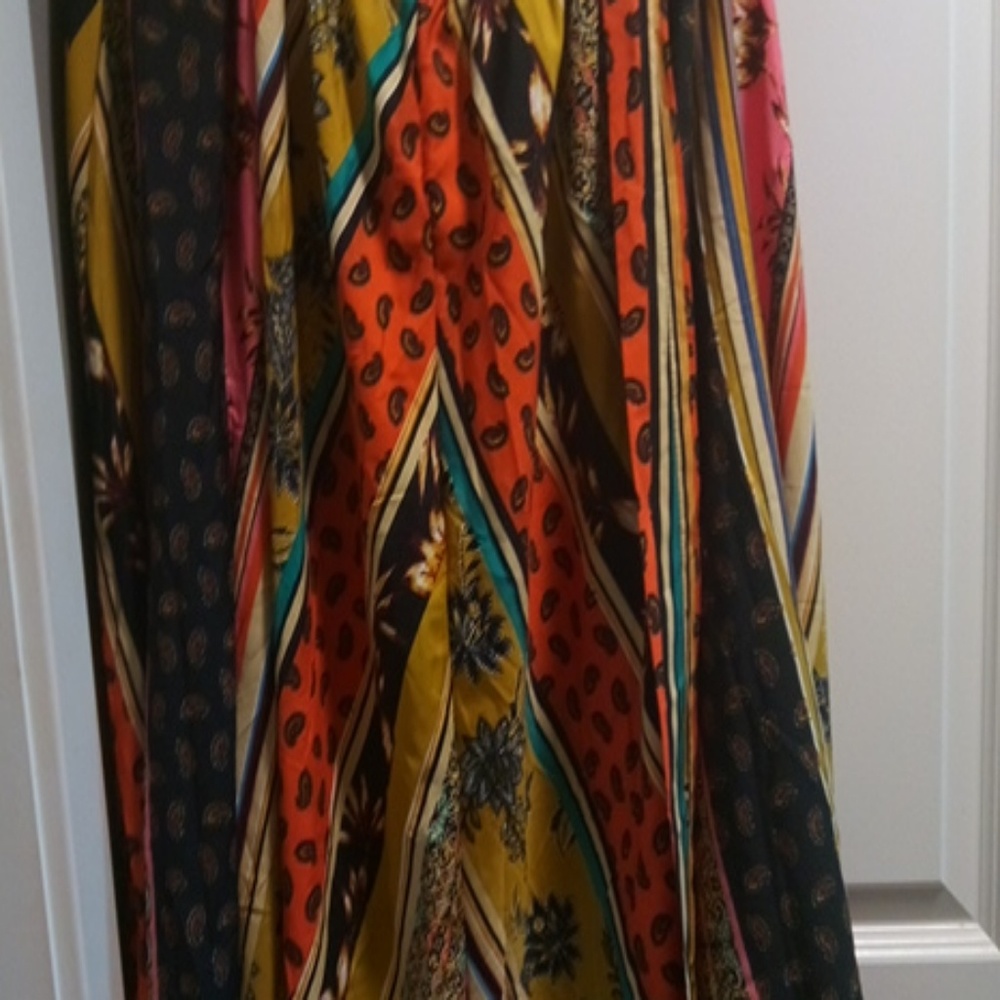 Multi pattern long flowy skirt